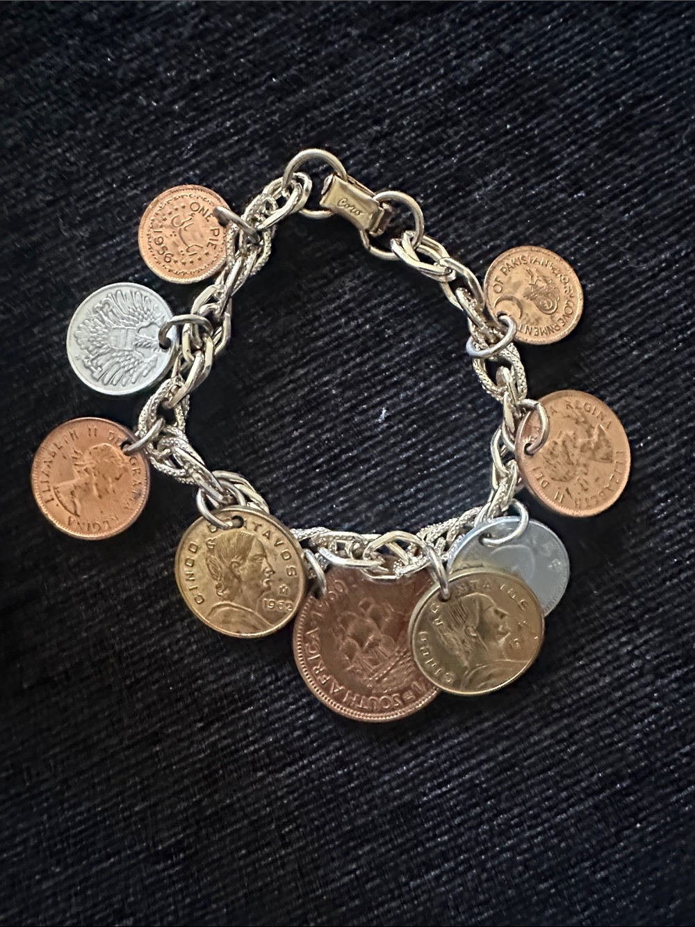 Coro Coin Charm Bracelet - Mixed Metal Tones